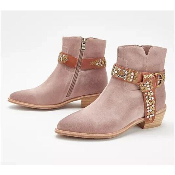 New Antelope Meli  Western Pointed Toe Suede Ankle Boots Demi Blush 40 US 9-9.5 - Picture 2 of 5